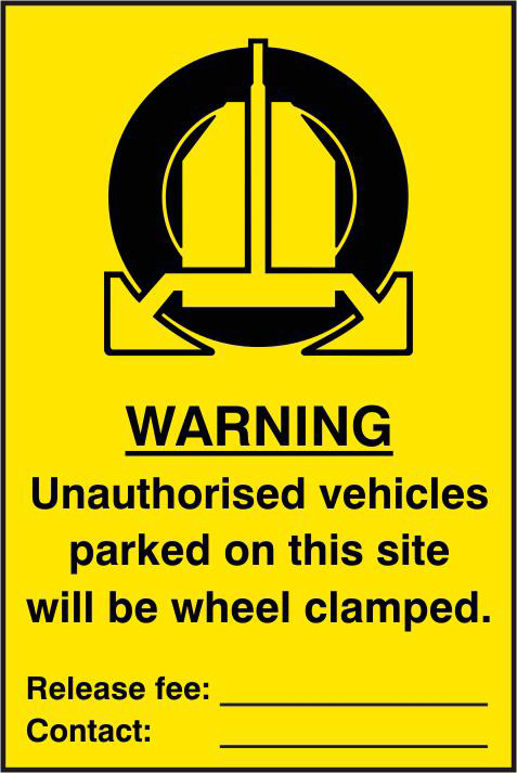 ASEC `Unauthorised Vehicles Parked On This Site Will Be Wheel Clamped` 200mm x 300mm PVC Self Adhesive Sign - Smart Home Group 