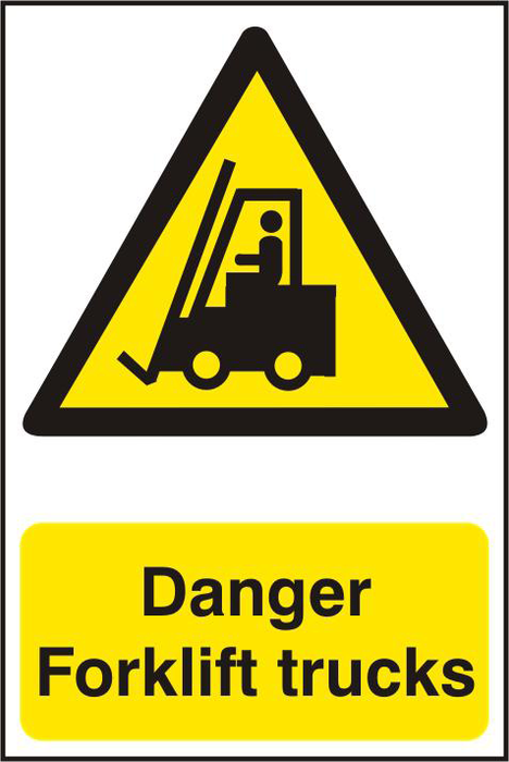 ASEC `Danger Forklift Trucks` 200mm x 300mm PVC Self Adhesive Sign