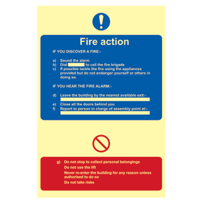 ASEC Photoluminescent Fire Action Procedure Sign 200mm x 300mm - Smart Home Group 