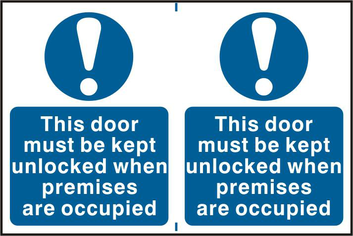 ASEC `This Door Must Be Kept Unlocked When Premises Are Occupied` 200mm x 300mm PVC Self Adhesive Sign