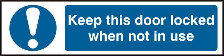 ASEC `Keep This Door Locked When Not In Use` 200mm x 50mm Self Adhesive Sign